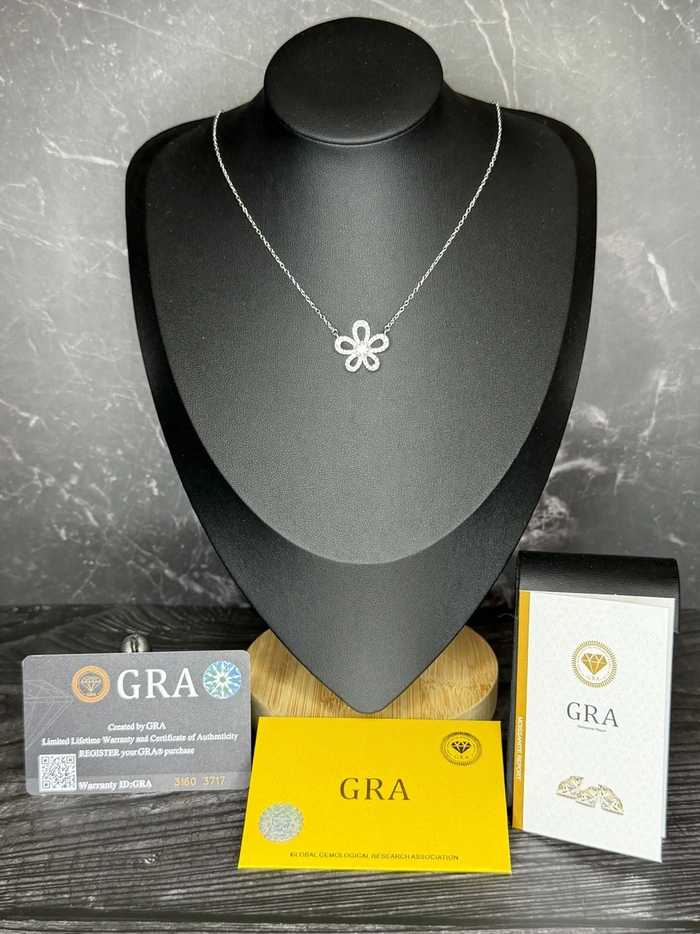 GRA Certified .5ct Moissanite Sterling Silver Flower Necklace | New w/ GRA Cert